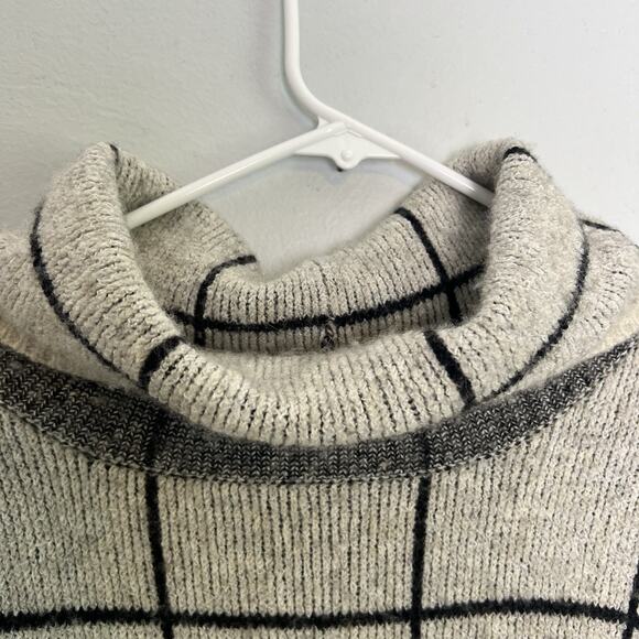 Madewell Womens Windowpane Wool Blend Turtleneck Sweater Sz XL Gray Chunky Boho - Picture 8 of 12